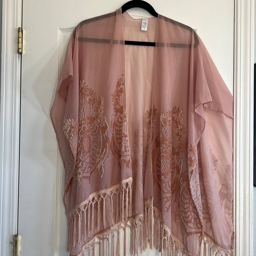 BP Nordstrom // pink embroidered shawl // no arms // one size